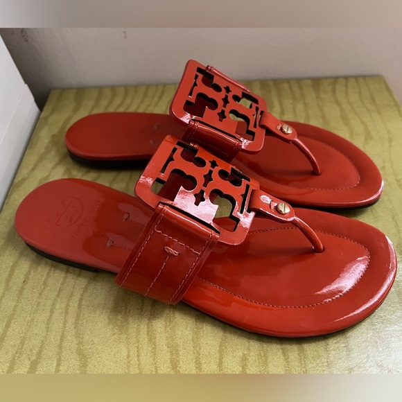TORY BURCH Miller Patent Leather Orange Sandals size 7 - Picture 2 of 12